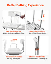 Tub Transfer Bench for Bathtub, 180 kg Capacity Heavy Duty Shower Chair with Arm, Backrest and Curtain Slot, V952-GDSYGZYTLSLB9D365001V0