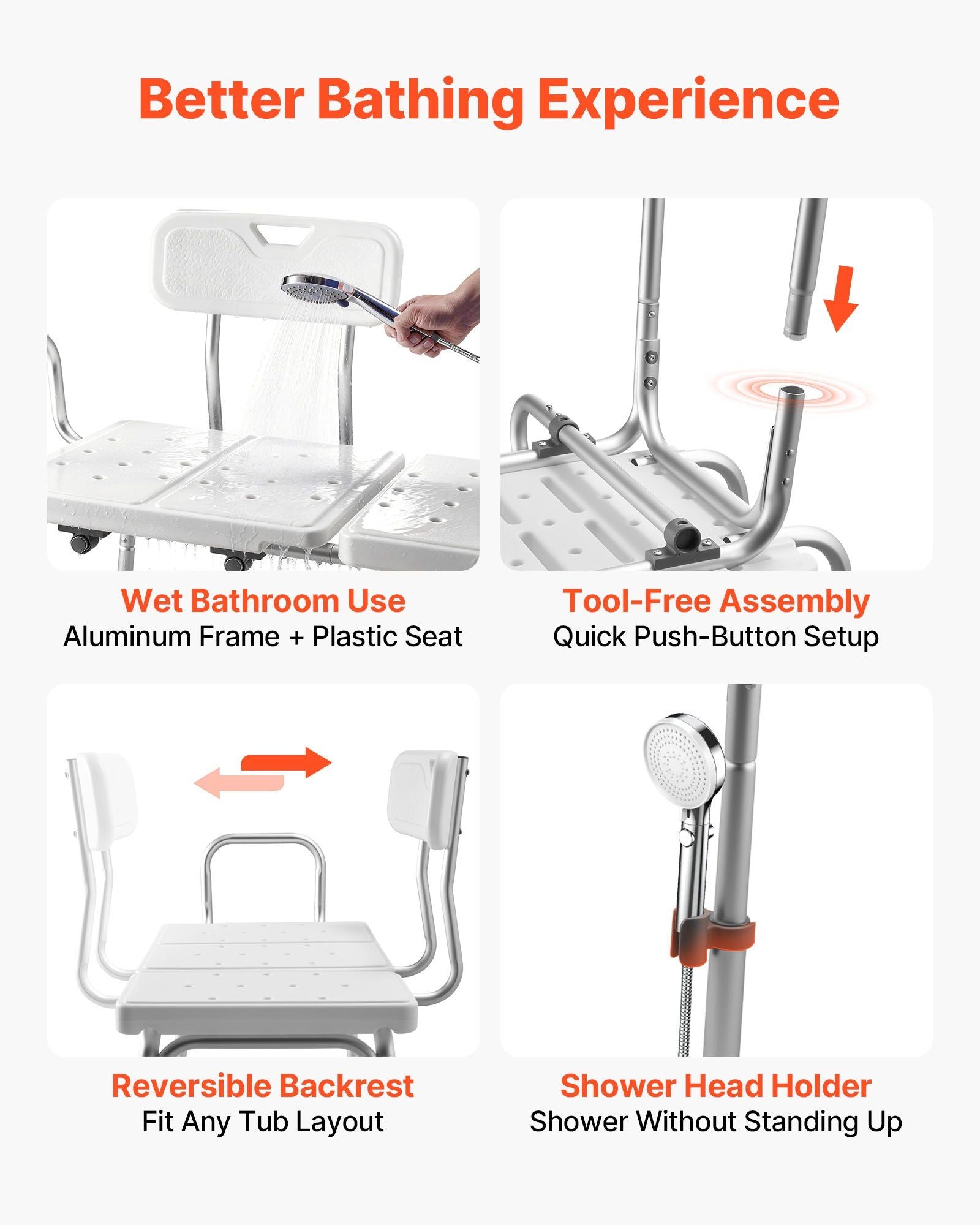 Tub Transfer Bench for Bathtub, 180 kg Capacity Heavy Duty Shower Chair with Arm, Backrest and Curtain Slot, V952-GDSYGZYTLSLB9D365001V0