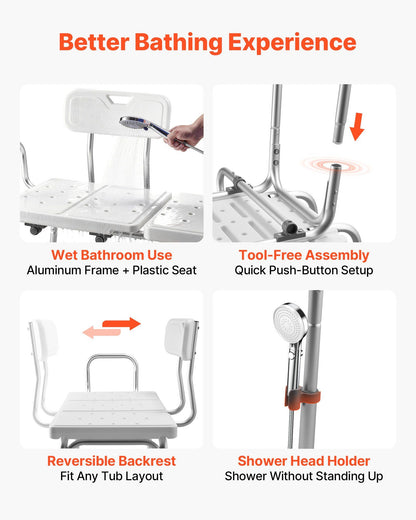 Tub Transfer Bench for Bathtub, 180 kg Capacity Heavy Duty Shower Chair with Arm, Backrest and Curtain Slot, V952-GDSYGZYTLSLB9D365001V0