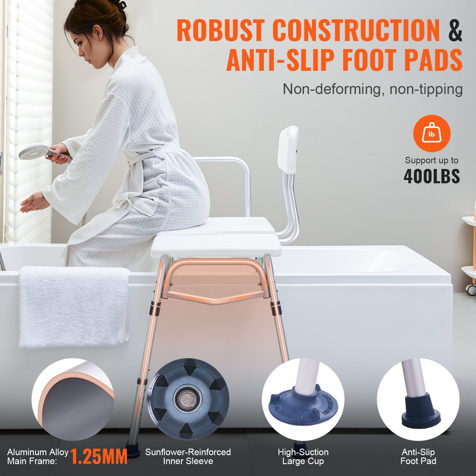 Tub Transfer Bench Bathtub Shower Seat for Senior Height Adjustable 400LBS V952-GDSYGZYTLSLBMPECKV0