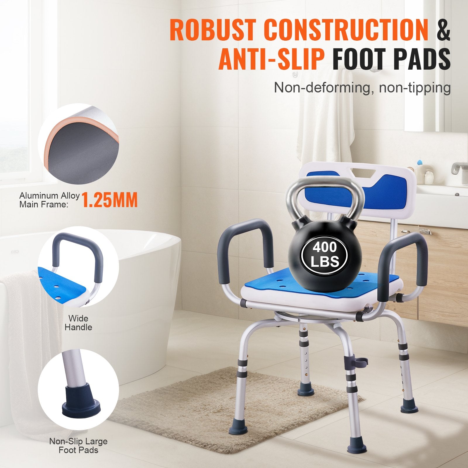 Swivel Shower Chair 360 Degree, Adjustable Shower Seat with Armrests and Backrest for Inside Shower or V952-GDSYGZYTLSLKA9NI1V0