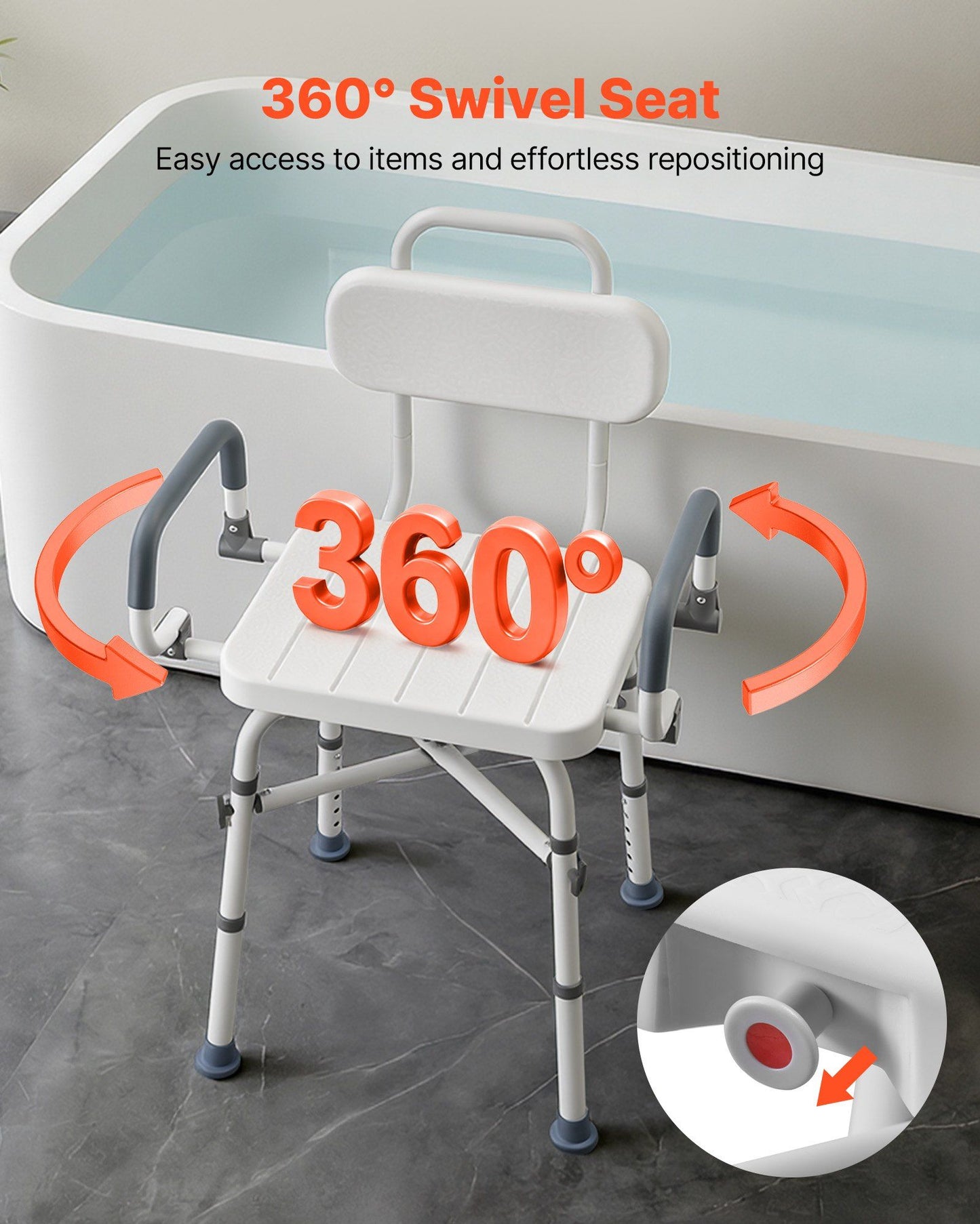 Swivel Shower Chair with Arms and Back, 227 kg Load Heavy Duty Bench Seat for Inside Shower Stall and V952-GDSYGZYTLSLKHO50K001V0