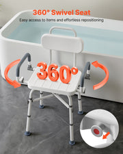 Swivel Shower Chair with Arms and Back, 227 kg Load Heavy Duty Bench Seat for Inside Shower Stall and V952-GDSYGZYTLSLKHO50K001V0