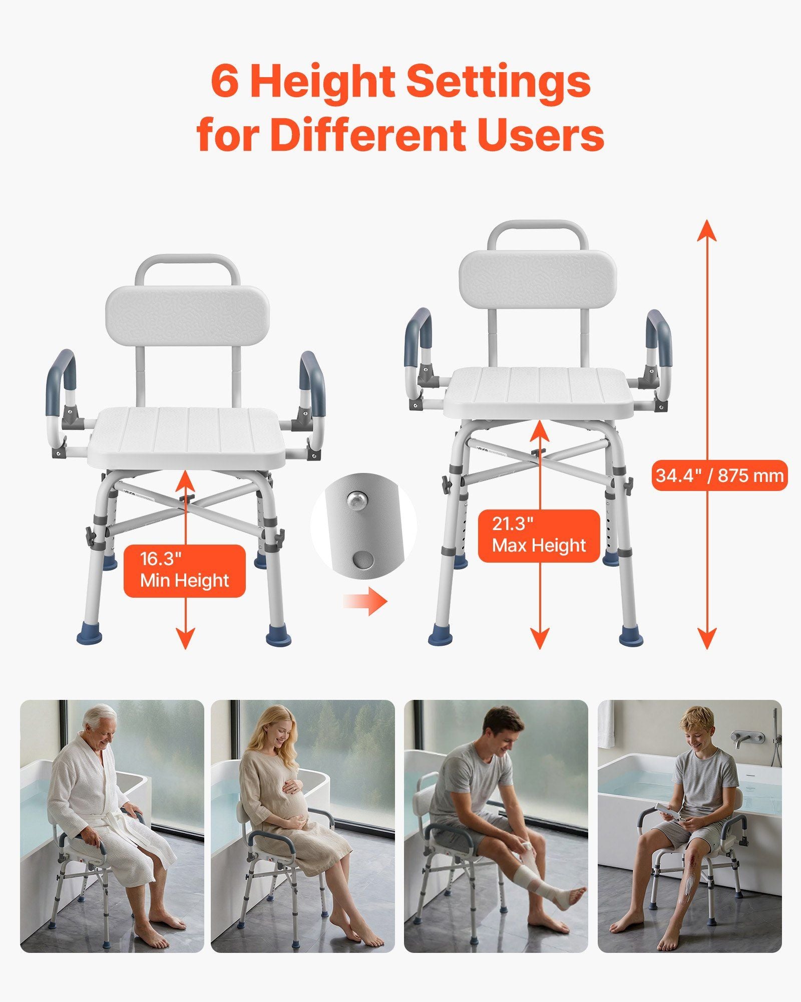 Swivel Shower Chair with Arms and Back, 227 kg Load Heavy Duty Bench Seat for Inside Shower Stall and V952-GDSYGZYTLSLKHO50K001V0