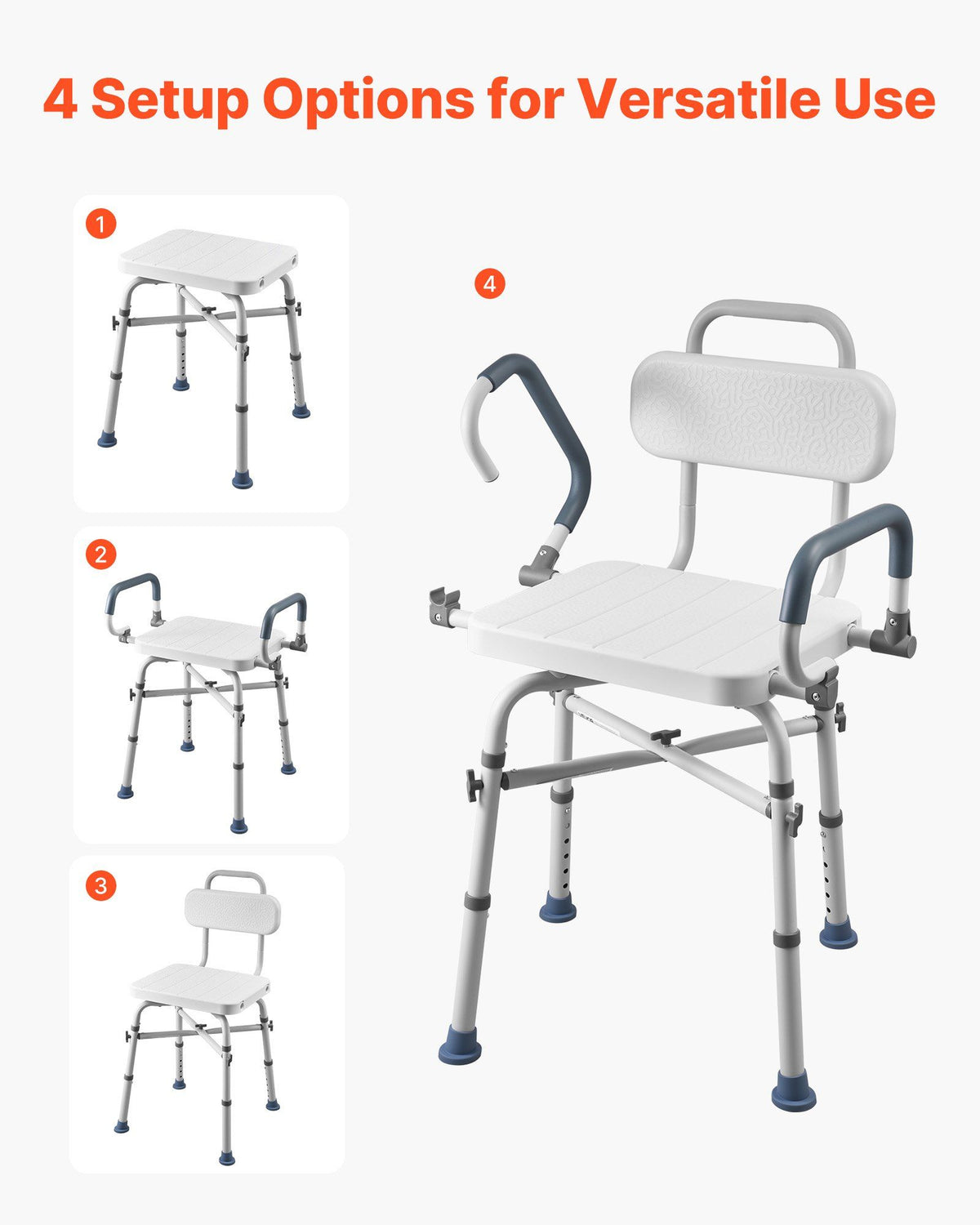 Swivel Shower Chair with Arms and Back, 227 kg Load Heavy Duty Bench Seat for Inside Shower Stall and V952-GDSYGZYTLSLKHO50K001V0
