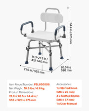 Swivel Shower Chair with Arms and Back, 227 kg Load Heavy Duty Bench Seat for Inside Shower Stall and V952-GDSYGZYTLSLKHO50K001V0