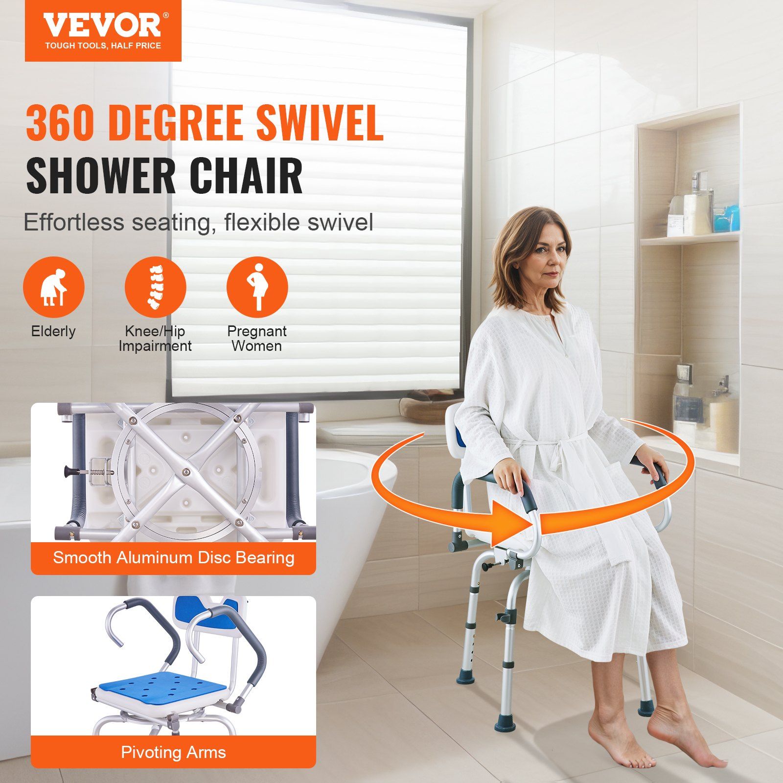 Swivel Shower Chair 360 Degree, Adjustable Shower Seat with Pivoting Arms for Inside Showers or Tubs, V952-GDSYGZYTLSLKLF6OHV0