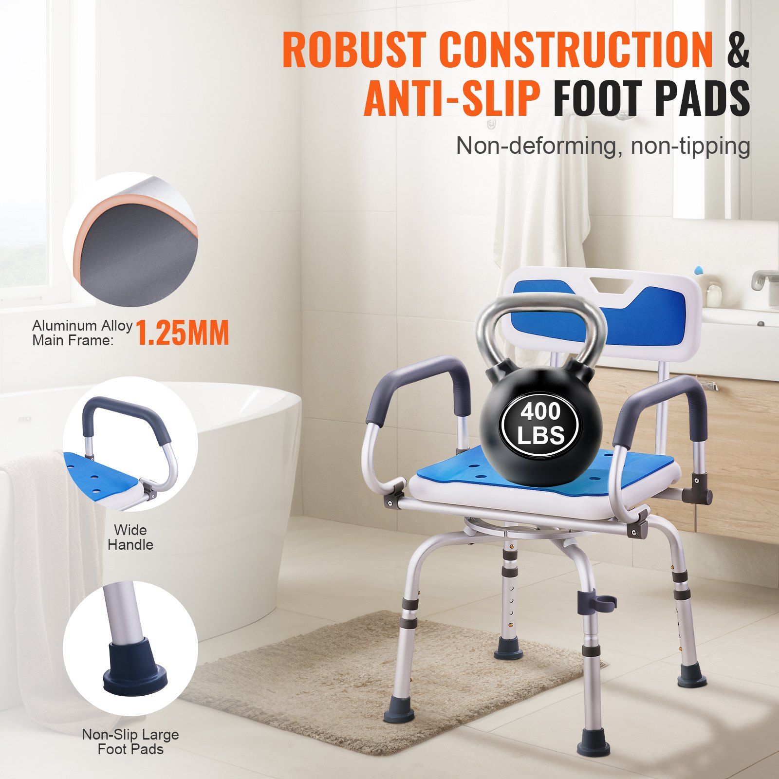 Swivel Shower Chair 360 Degree, Adjustable Shower Seat with Pivoting Arms for Inside Showers or Tubs, V952-GDSYGZYTLSLKLF6OHV0