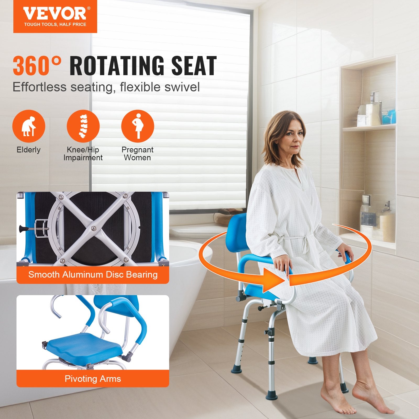 Swivel Shower Chair 360 Degree, Adjustable Shower Seat with Pivoting Arms & Padded Bath Seat for Inside V952-GDSYGZYTLSLKVG9ABV0