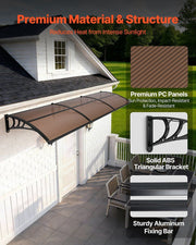 Awnings for Door Entrance, 965 x 2957 mm, Exterior Front Door Window Awnings with Drainage & ABS Bracket, V952-GDSZYP40120Y8FUG0001V0