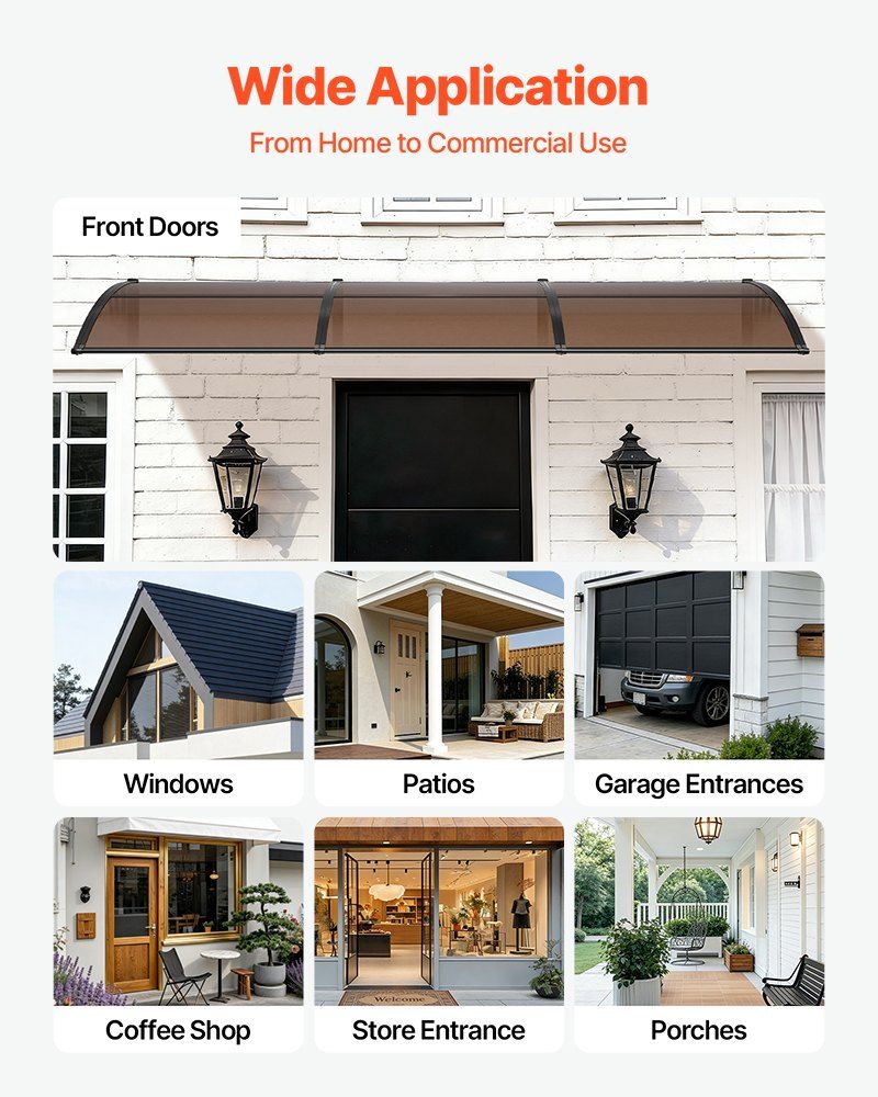 Awnings for Door Entrance, 965 x 2957 mm, Exterior Front Door Window Awnings with Drainage & ABS Bracket, V952-GDSZYP40120Y8FUG0001V0