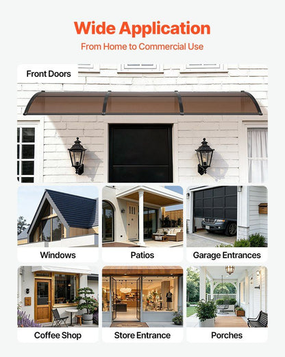 Awnings for Door Entrance, 965 x 2957 mm, Exterior Front Door Window Awnings with Drainage & ABS Bracket, V952-GDSZYP40120Y8FUG0001V0