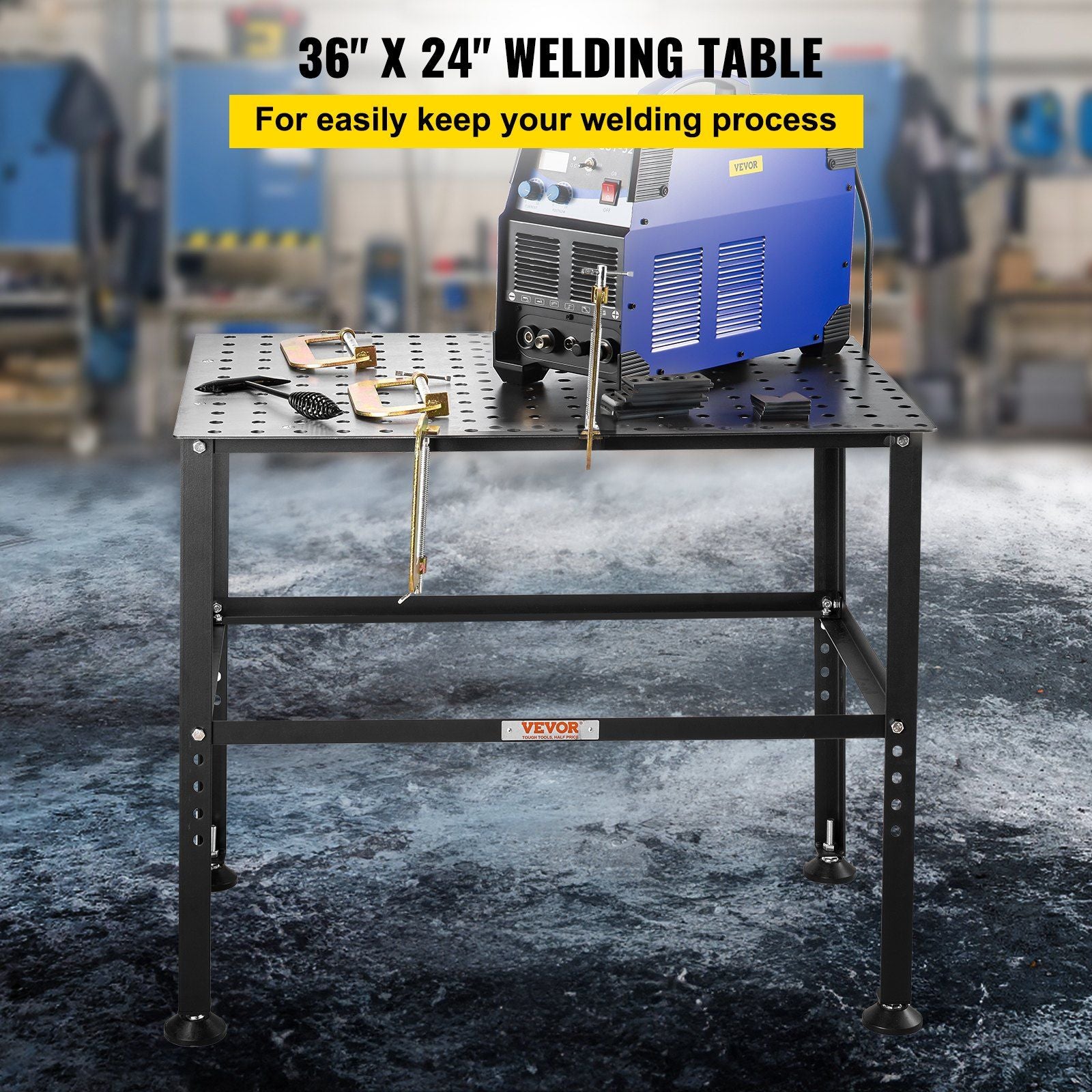 Welding Table 36" x 24", 800LBS Capacity Welding Workbench Table, Heavy-Duty Work Bench with 0.63" Fixture V952-GDXHZ800LB36HJ2L5V0