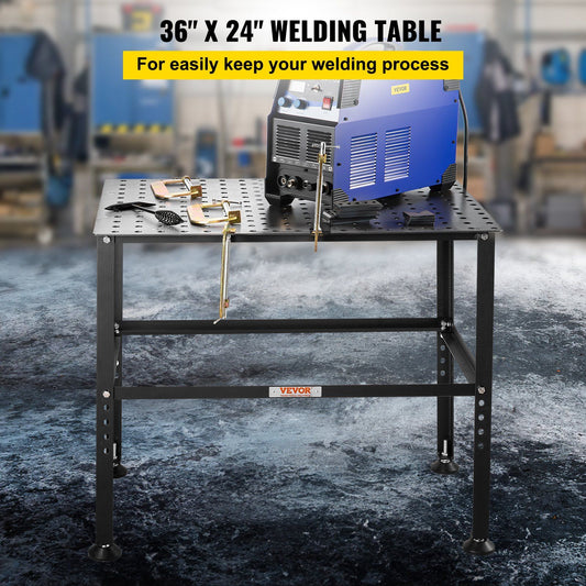 Welding Table 36" x 24", 800LBS Capacity Welding Workbench Table, Heavy-Duty Work Bench with 0.63" Fixture V952-GDXHZ800LB36HJ2L5V0