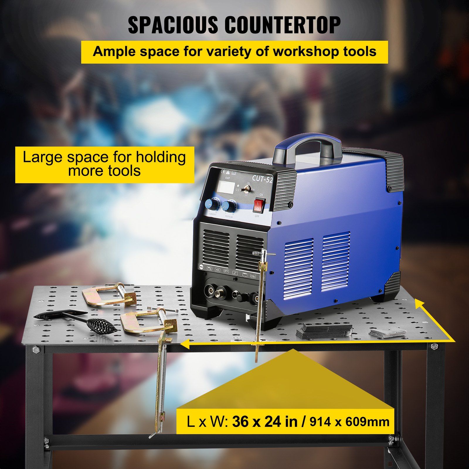 Welding Table 36" x 24", 800LBS Capacity Welding Workbench Table, Heavy-Duty Work Bench with 0.63" Fixture V952-GDXHZ800LB36HJ2L5V0