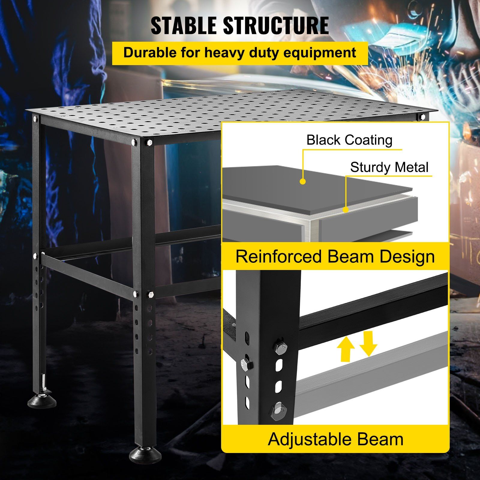 Welding Table 36" x 24", 800LBS Capacity Welding Workbench Table, Heavy-Duty Work Bench with 0.63" Fixture V952-GDXHZ800LB36HJ2L5V0