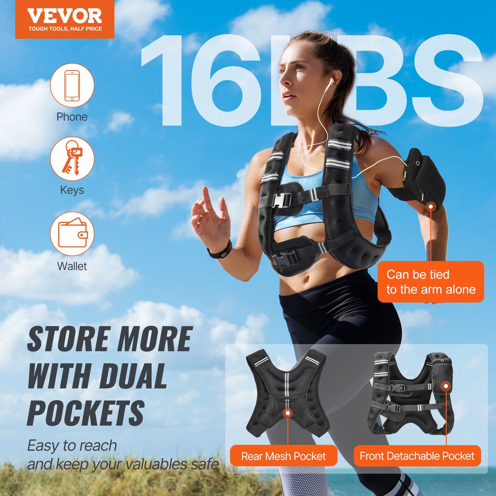 Weighted Vest, 16 lbs Weight Vest with Reflective Stripe, Adjustable Buckle Body Weight Vest for Men Women, V952-GDZLKXTS16LB1UQTTV0
