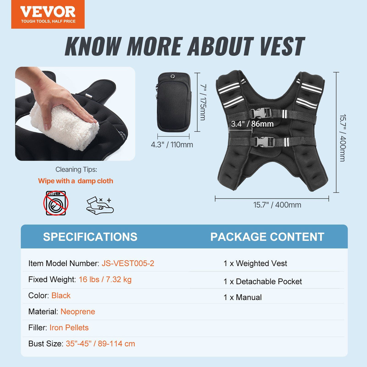Weighted Vest, 16 lbs Weight Vest with Reflective Stripe, Adjustable Buckle Body Weight Vest for Men Women, V952-GDZLKXTS16LB1UQTTV0