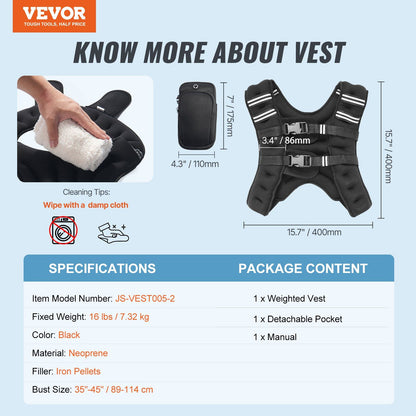Weighted Vest, 16 lbs Weight Vest with Reflective Stripe, Adjustable Buckle Body Weight Vest for Men Women, V952-GDZLKXTS16LB1UQTTV0