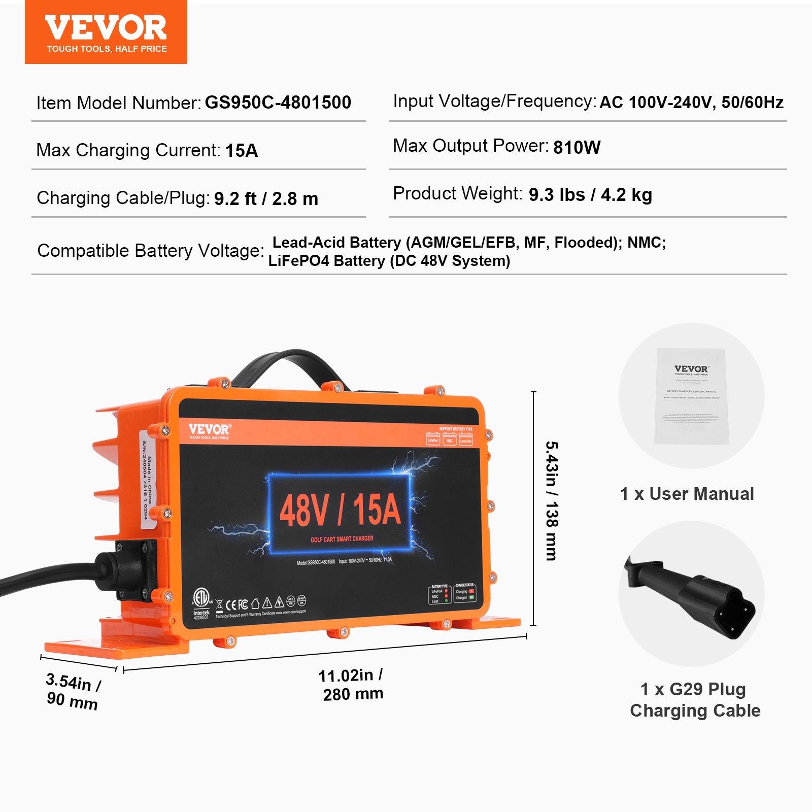 15 AMP Golf Cart Smart Battery Charger for Yamaha G29 Plug IP67 V952-GEFQCDCCDQSZ68CC9V3
