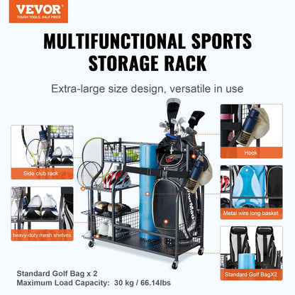 Golf Storage Garage Organizer, 2 Golf Bag Stand Holder and Other Sports Equipment Storage Rack, Rolling Ball V952-GEFSNJHSS4G25AL4YV0