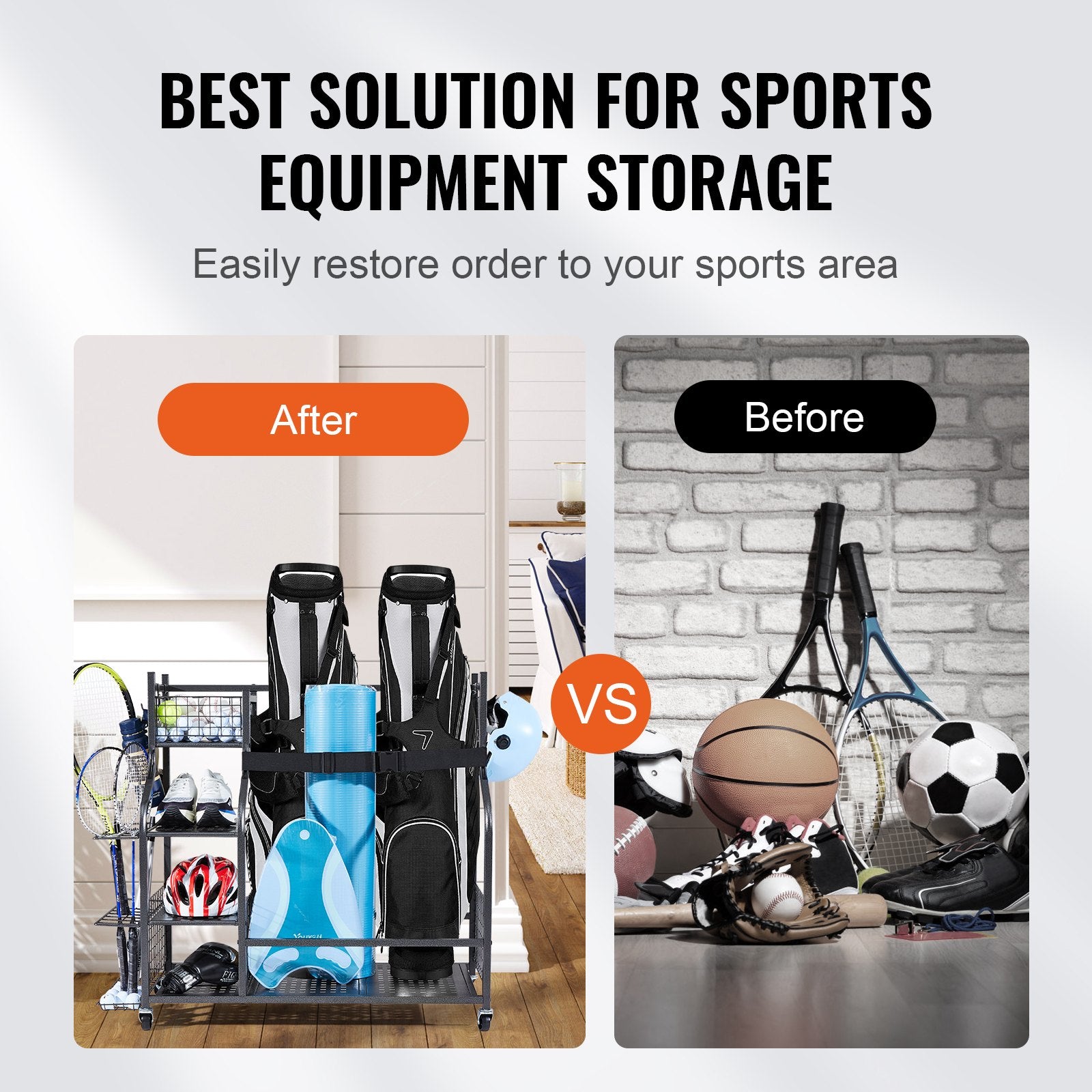 Golf Storage Garage Organizer, 2 Golf Bag Stand Holder and Other Sports Equipment Storage Rack, Rolling Ball V952-GEFSNJHSS4G25AL4YV0