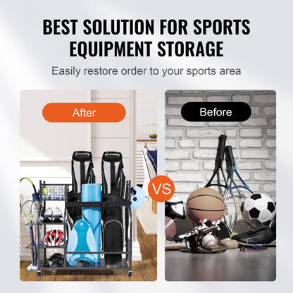 Golf Storage Garage Organizer, 2 Golf Bag Stand Holder and Other Sports Equipment Storage Rack, Rolling Ball V952-GEFSNJHSS4G25AL4YV0
