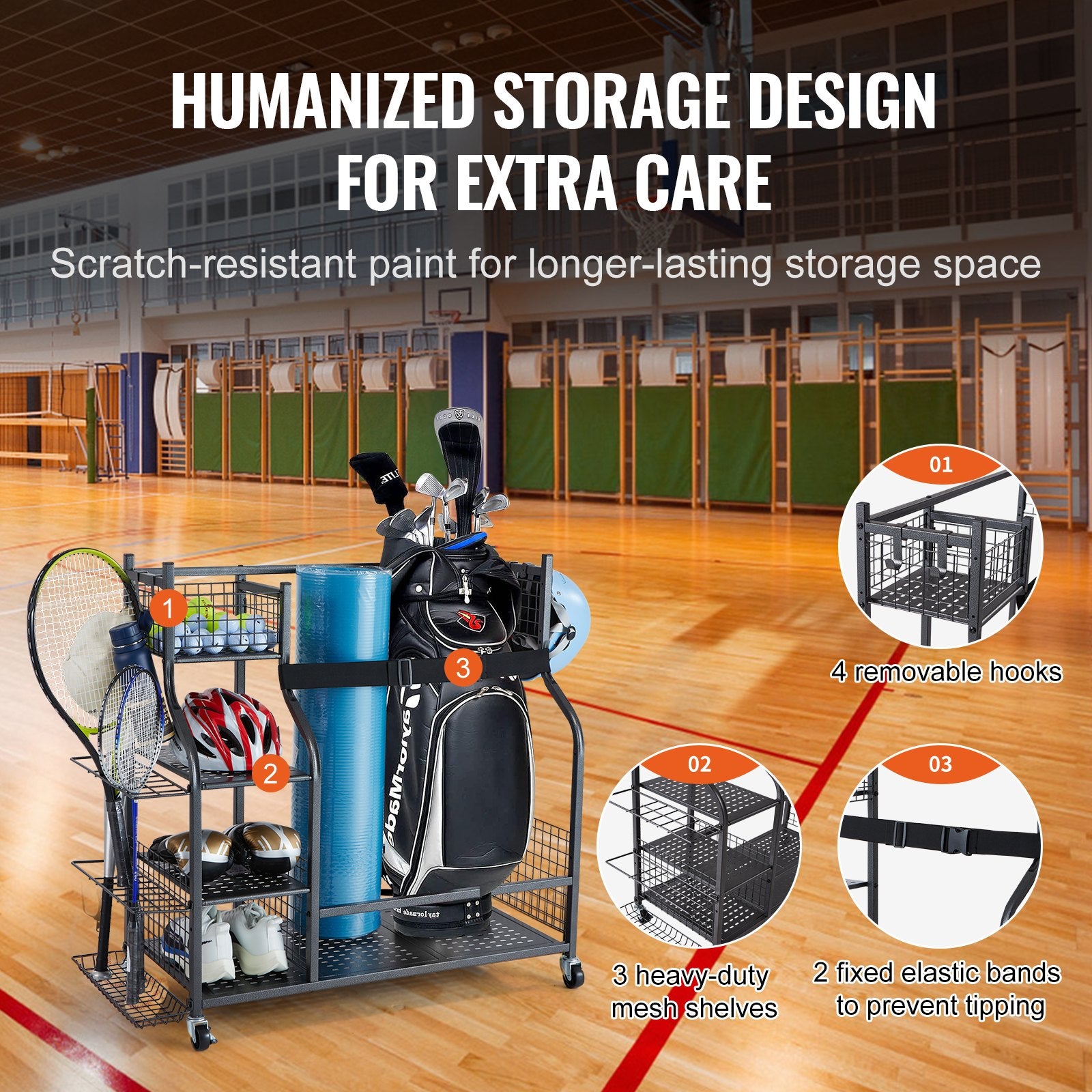 Golf Storage Garage Organizer, 2 Golf Bag Stand Holder and Other Sports Equipment Storage Rack, Rolling Ball V952-GEFSNJHSS4G25AL4YV0