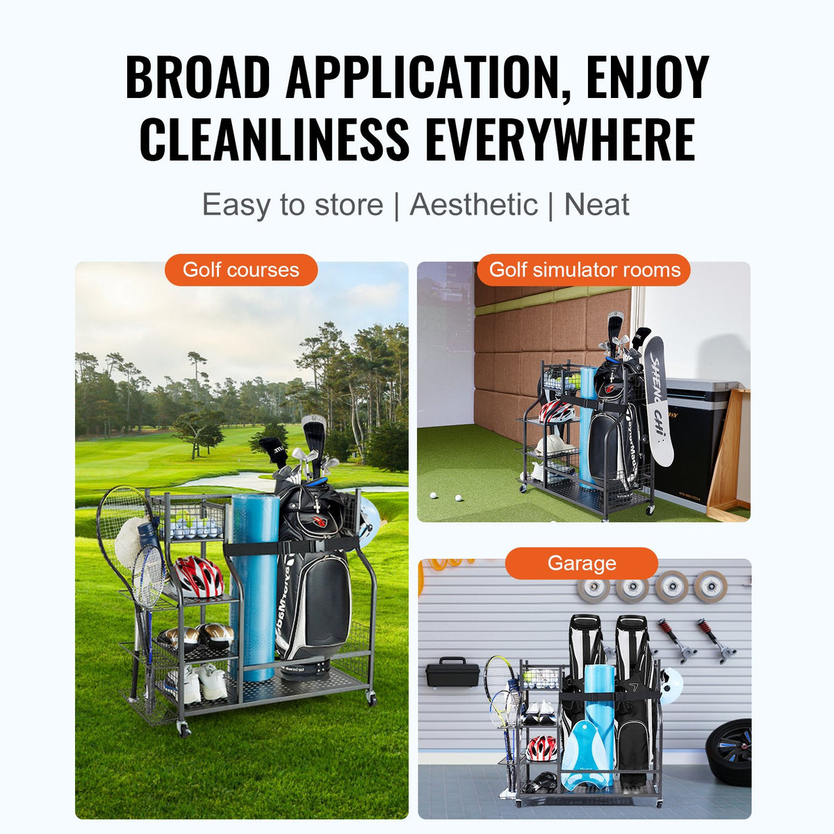Golf Storage Garage Organizer, 2 Golf Bag Stand Holder and Other Sports Equipment Storage Rack, Rolling Ball V952-GEFSNJHSS4G25AL4YV0