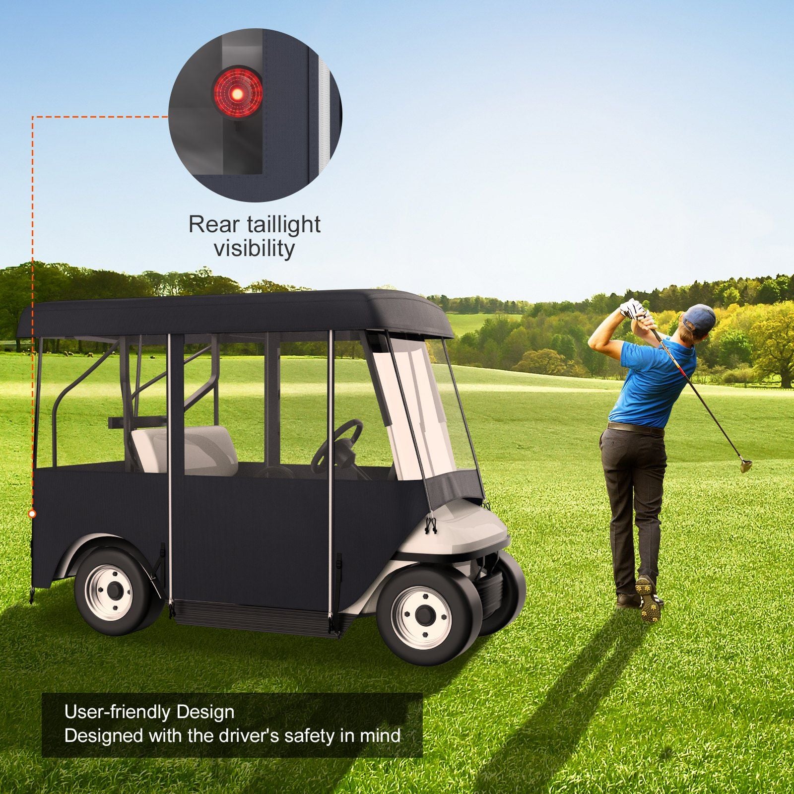 Golf Cart Enclosure, Polyester Driving Enclosure, Club Car Covers Universal Fits for 2+2 Passenger Golf V952-GEFYPCZ4ZHENC-011V0