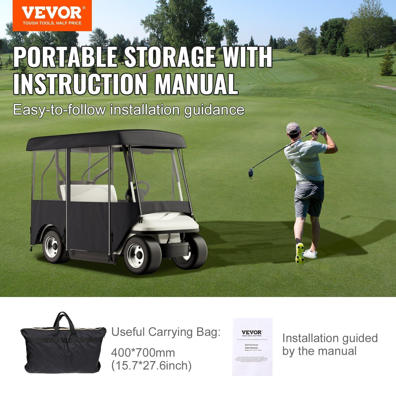 Golf Cart Enclosure, Polyester Driving Enclosure, Club Car Covers Universal Fits for 2+2 Passenger Golf V952-GEFYPCZ4ZHENC-011V0