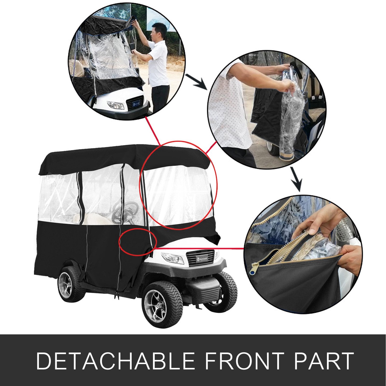 4 Passenger Golf Cart Cover Driving Enclosure Waterproof Roll-up Door V952-GEFYPCZ4ZHENC-022V0