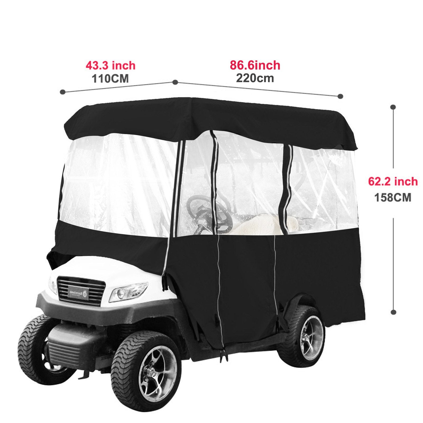 4 Passenger Golf Cart Cover Driving Enclosure Waterproof Roll-up Door V952-GEFYPCZ4ZHENC-022V0