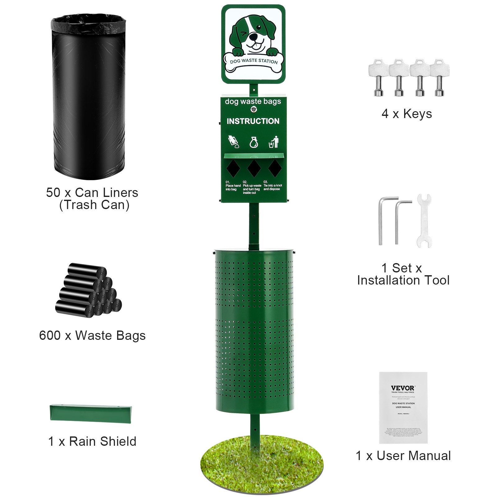 Dog Waste Station 11.5 Gallons Outdoor Dog Poop Station with 600 Bags V952-GFBZTZCWBYDXEKJXWV0