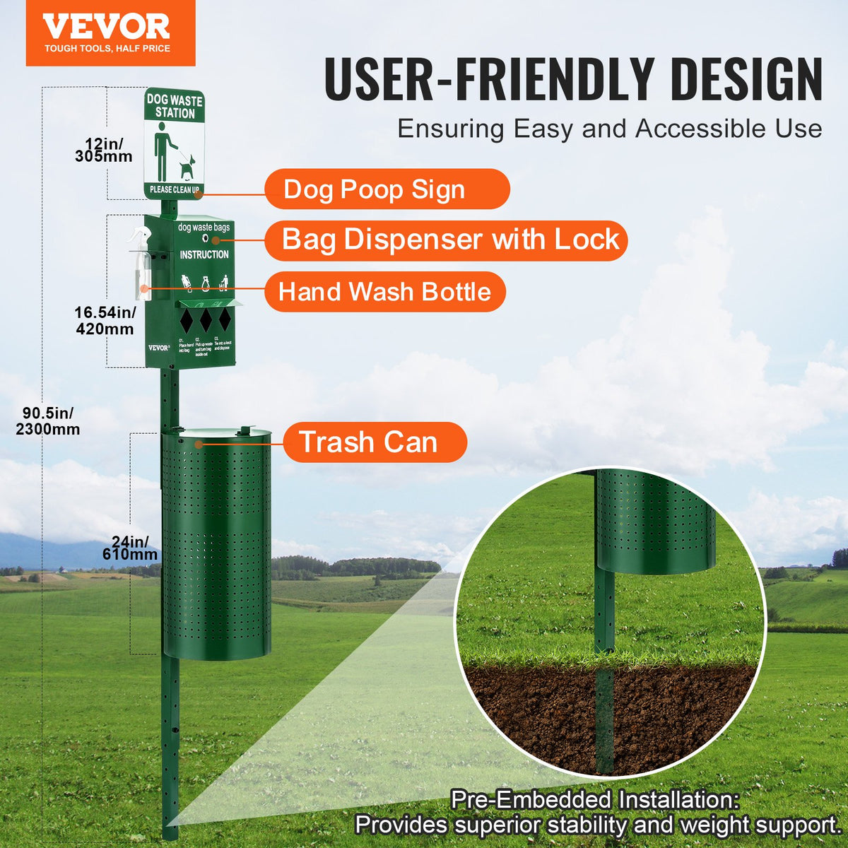 Dog Waste Station with 600 Dog Poop Bags Commercial Park Pet Poop Station V952-GFBZTZDXGSYBM1LVVV0