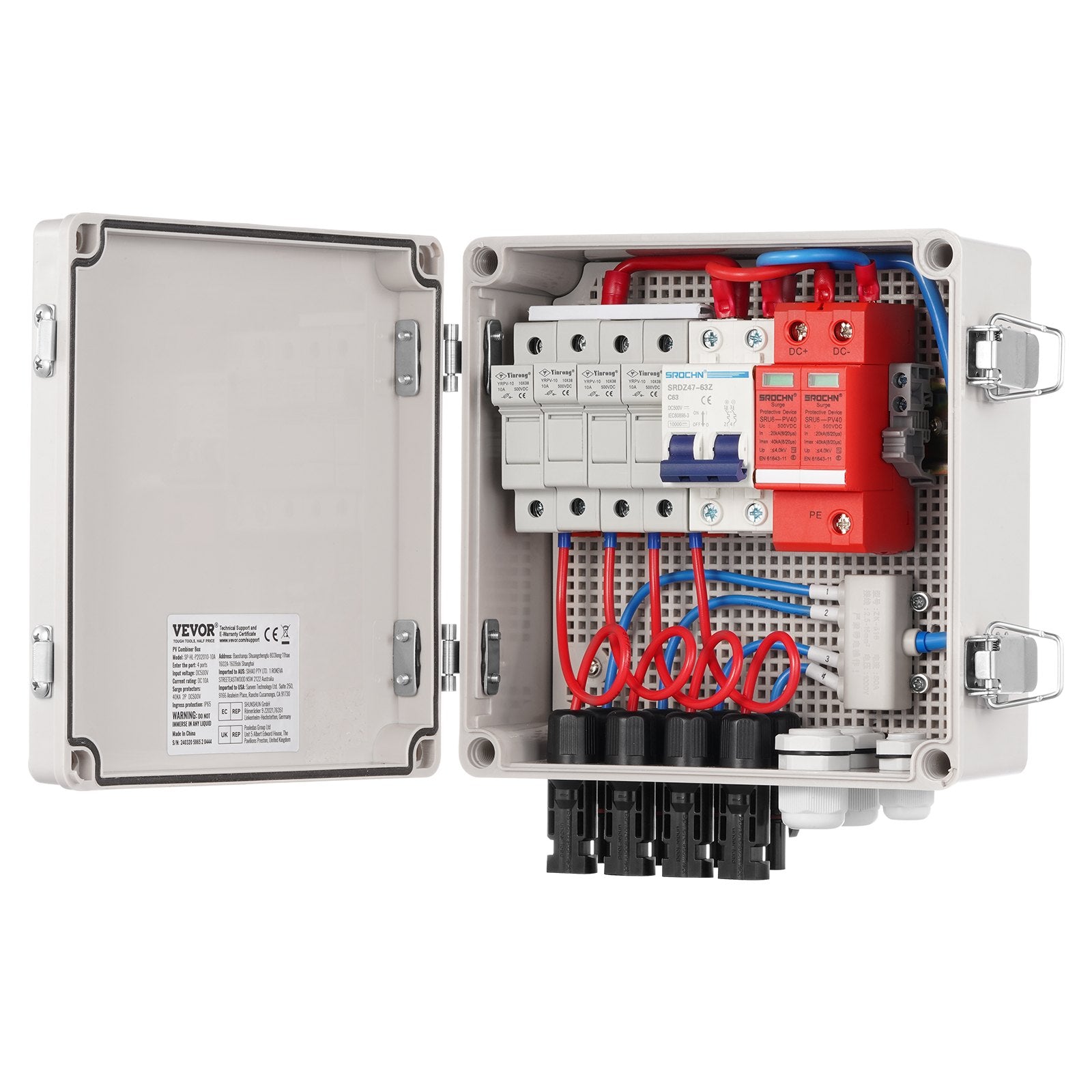 Solar PV Combiner Box 4 String 10A for Solar Panel System ABS Case IP65 V952-GFHLX4HL10ASCPG1OY3