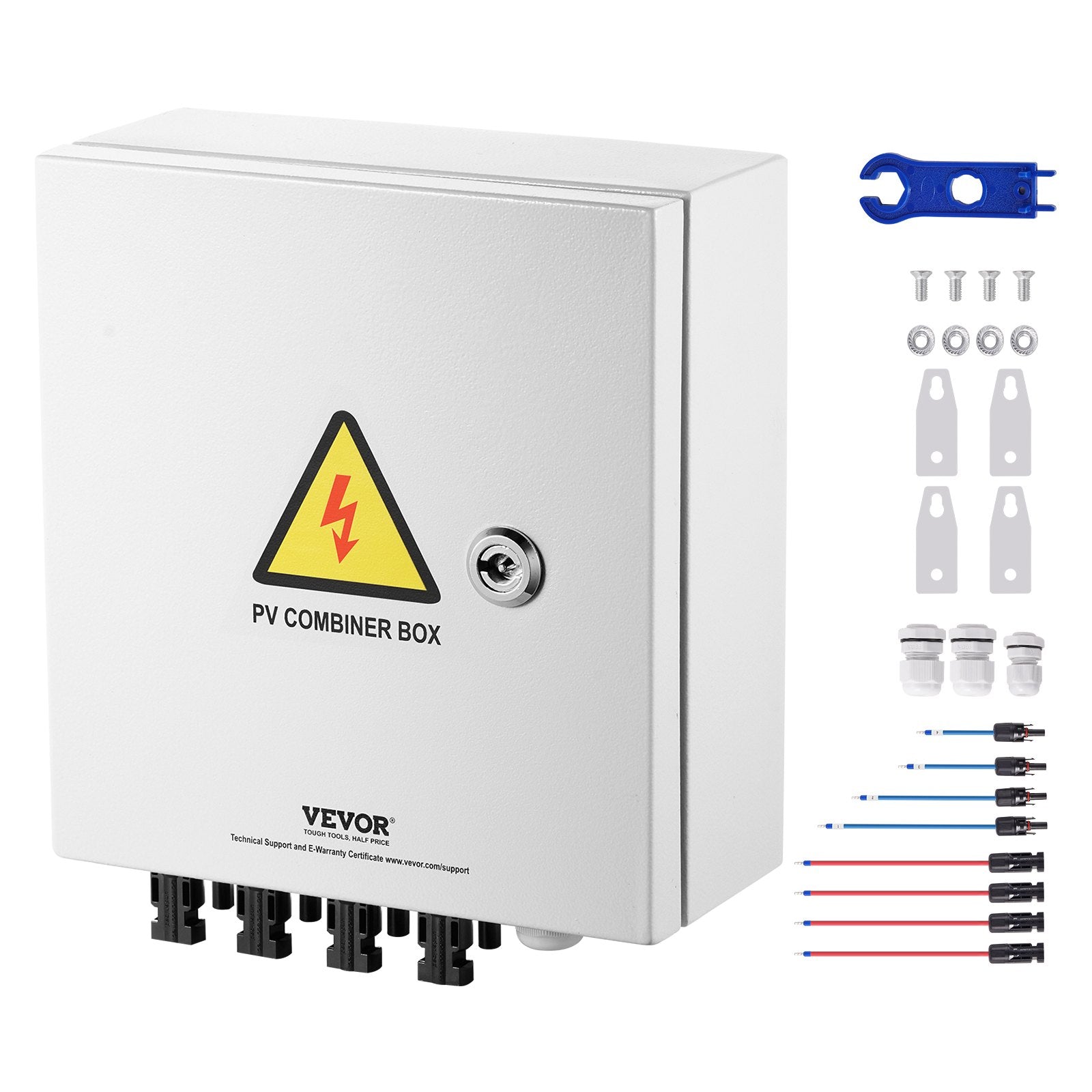 PV Combiner Box, 4 String, Solar Combiner Box with 15A Rated Current Fuse 63A Circuit Breaker Lightning V952-GFHLX4HL15ATMYRICY3