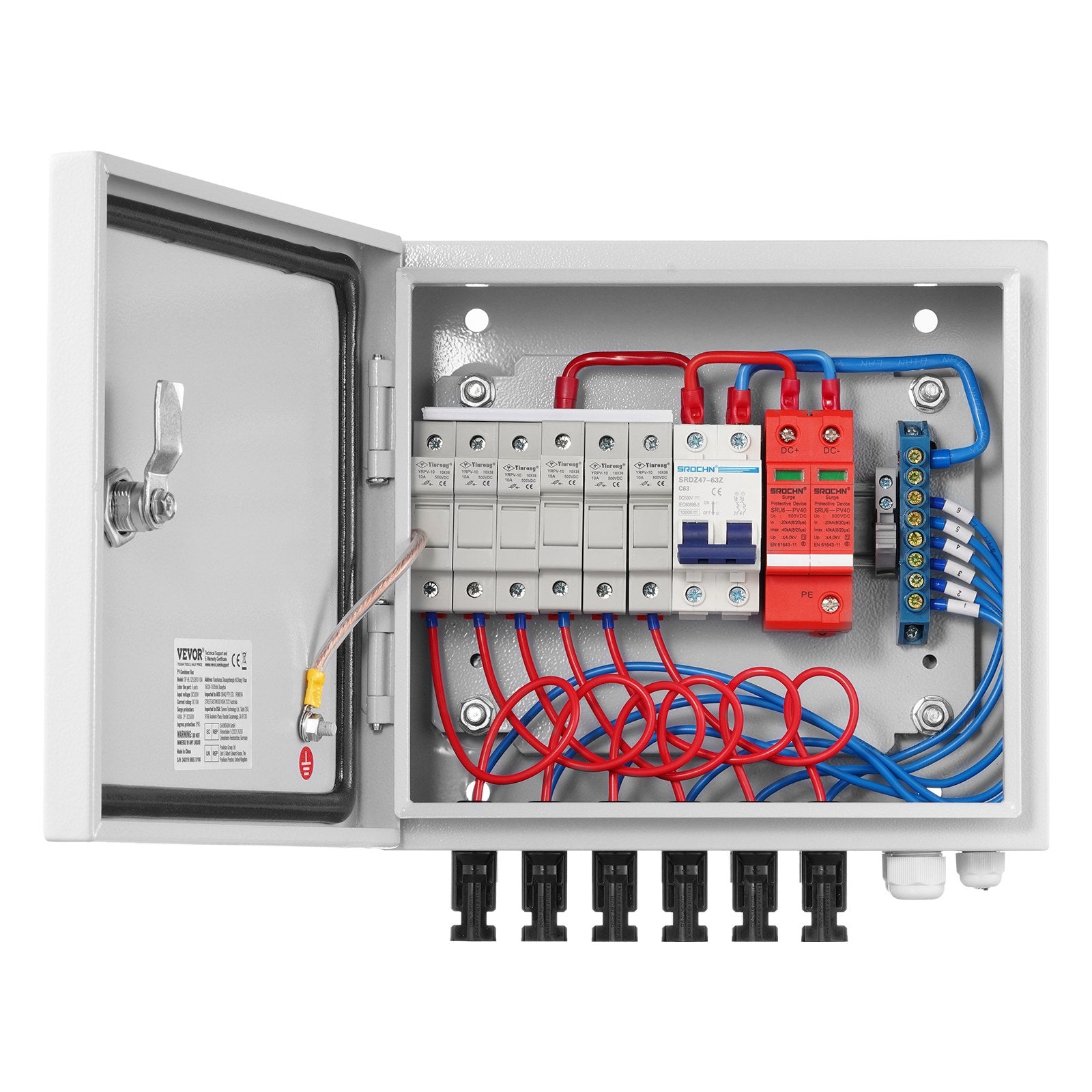 Solar PV Combiner Box 6 String 10A for Solar Panel System Steel Case IP65 V952-GFHLX6HL10ATXX3C2Y3