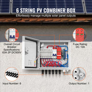 Solar PV Combiner Box 6 String 10A for Solar Panel System Steel Case IP65 V952-GFHLX6HL10ATXX3C2Y3