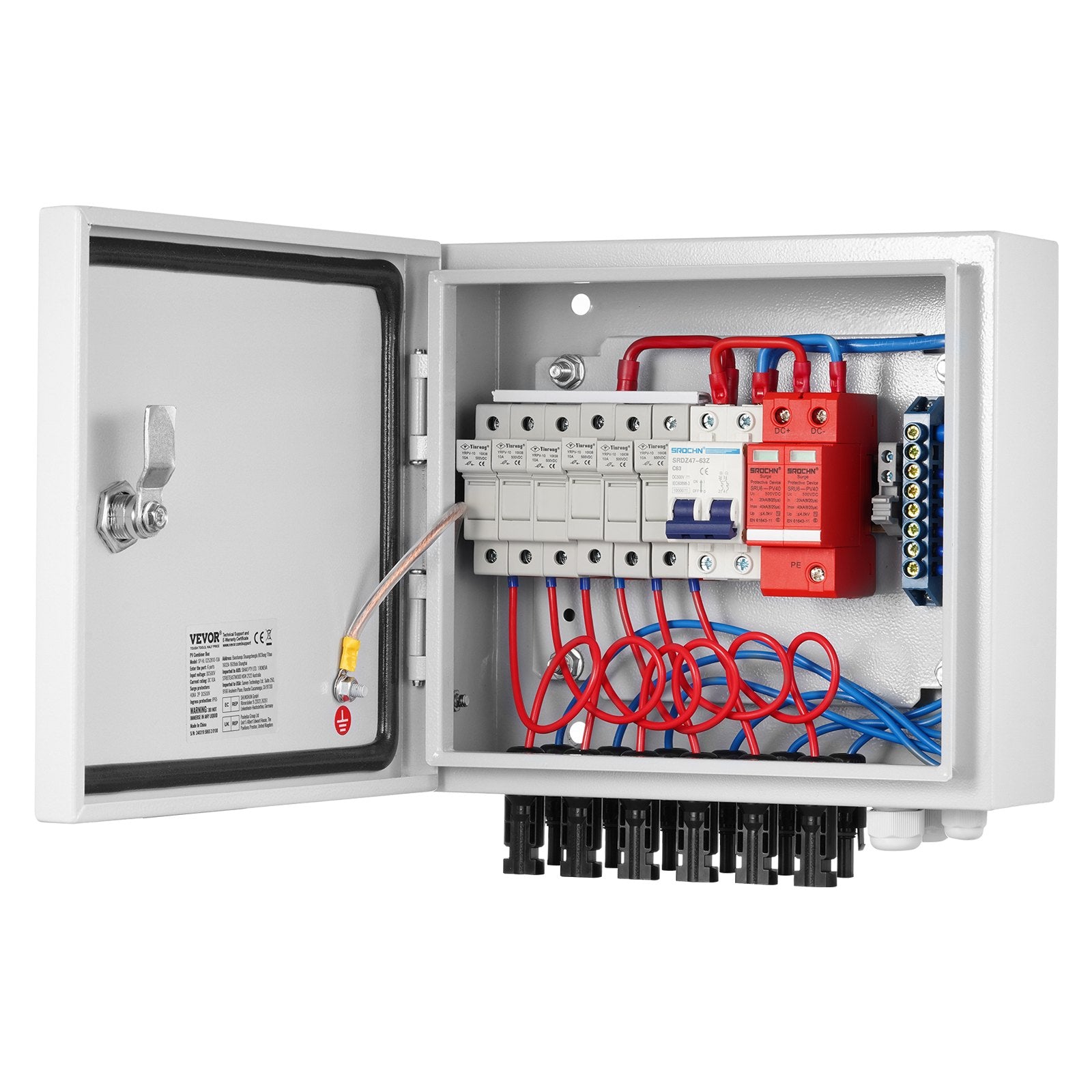Solar PV Combiner Box 6 String 10A for Solar Panel System Steel Case IP65 V952-GFHLX6HL10ATXX3C2Y3