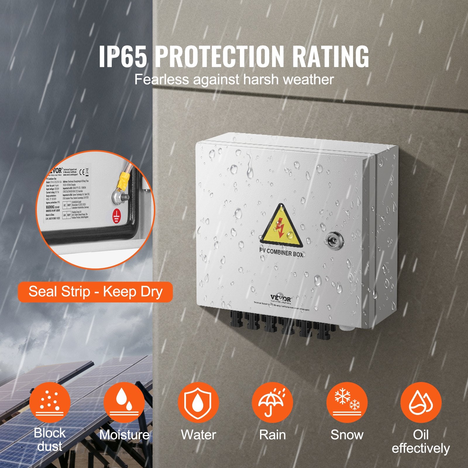 Solar PV Combiner Box 6 String 15A for Solar Panel System Steel Case IP65 V952-GFHLX6HL15ATXZH6YY3