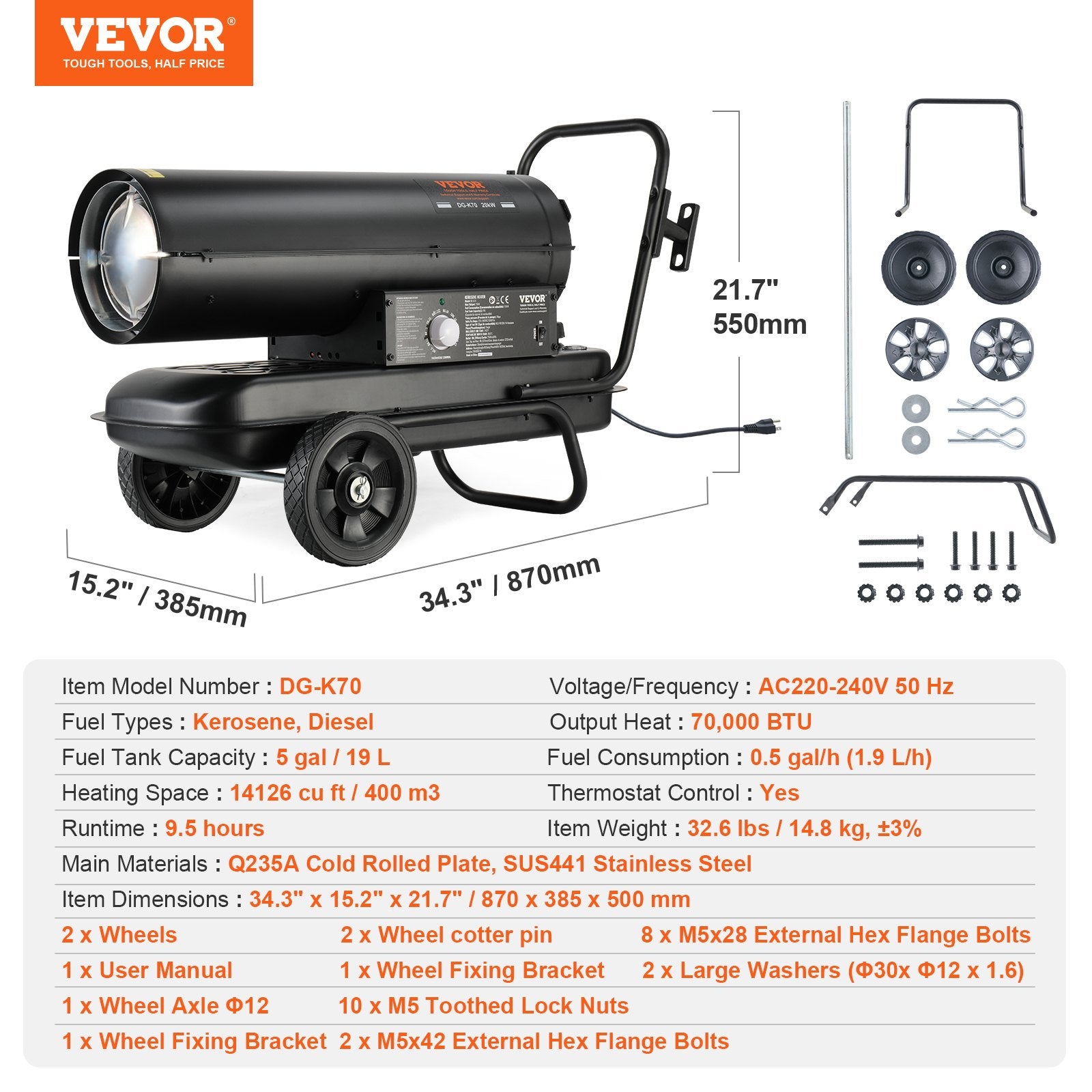 Portable Kerosene Forced Air Heater 70000 BTU Indoor Outdoor Use 5gal Tank V952-GFSMYQNQ70007Y0FJV3