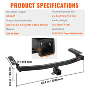 Class 3 Trailer Hitch, 2-Inch Receiver, Q455B Steel Tube Frame, Compatible with 2020-2023 Toyota Highlander, V952-GGLJQTG2YCTOVCHLXV0