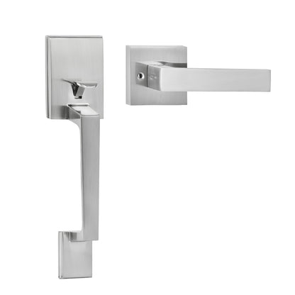 Entry Door Handle, Satin Nickel Square Handle Set with Lever Door Handle No Lock, Adjustable Hole Space, V952-GGSBDMNBDSFXMCY8VV0