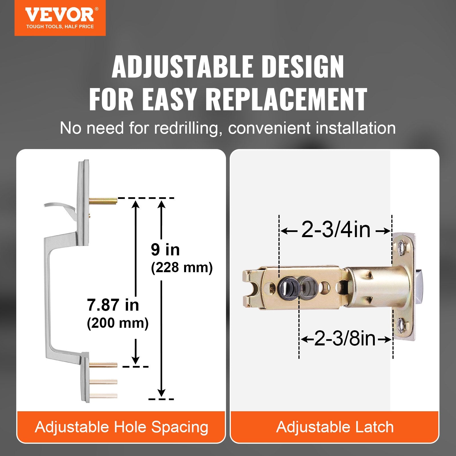 Entry Door Handle, Satin Nickel Square Handle Set with Lever Door Handle No Lock, Adjustable Hole Space, V952-GGSBDMNBDSFXMCY8VV0