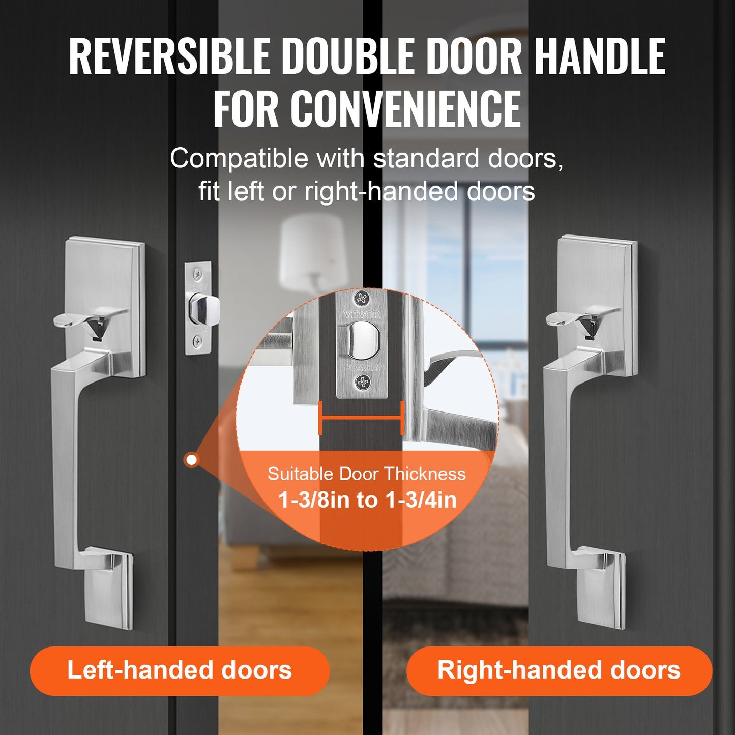 Entry Door Handle, Satin Nickel Square Handle Set with Lever Door Handle No Lock, Adjustable Hole Space, V952-GGSBDMNBDSFXMCY8VV0