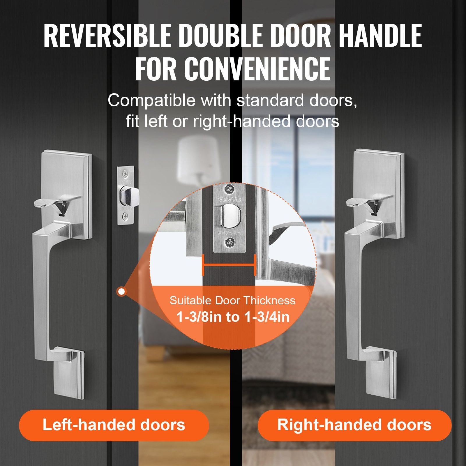 Entry Door Handle, Satin Nickel Square Handle Set with Lever Door Handle No Lock, Adjustable Hole Space, V952-GGSBDMNBDSFXMCY8VV0