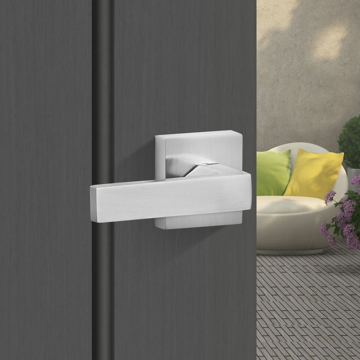 Entry Door Handle, Satin Nickel Square Handle Set with Lever Door Handle No Lock, Adjustable Hole Space, V952-GGSBDMNBDSFXMCY8VV0