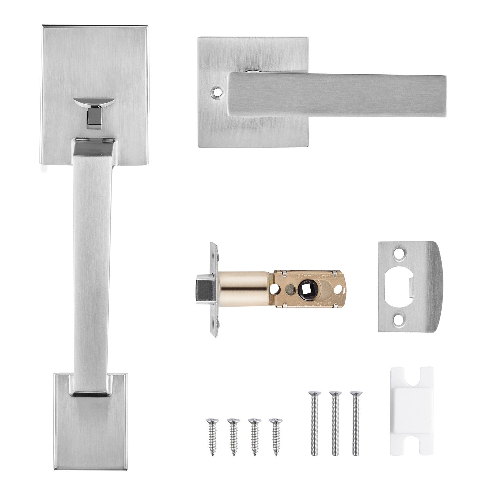 Entry Door Handle, Satin Nickel Square Handle Set with Lever Door Handle No Lock, Adjustable Hole Space, V952-GGSBDMNBDSFXMCY8VV0