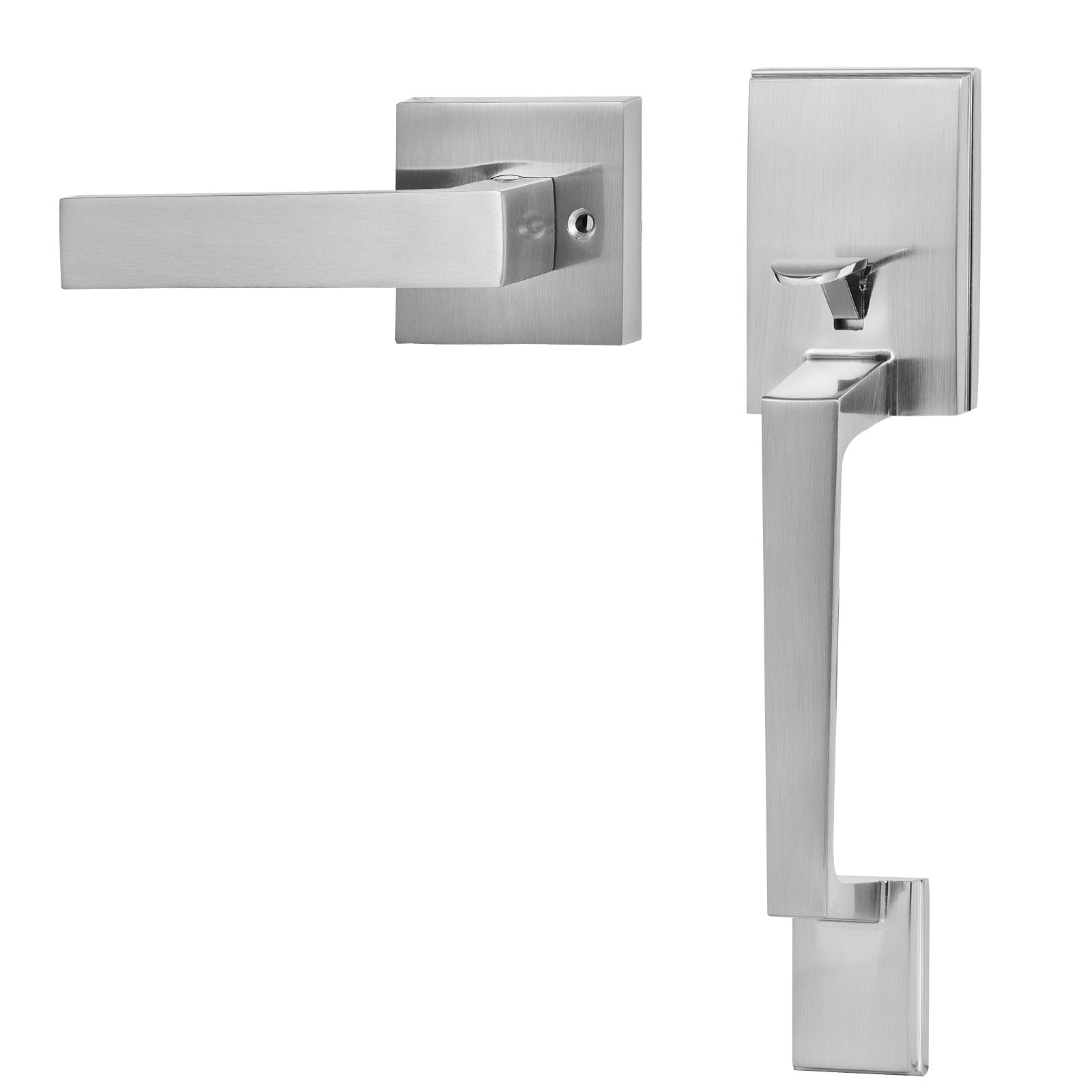 Entry Door Handle, Satin Nickel Square Handle Set with Lever Door Handle No Lock, Adjustable Hole Space, V952-GGSBDMNBDSFXMCY8VV0